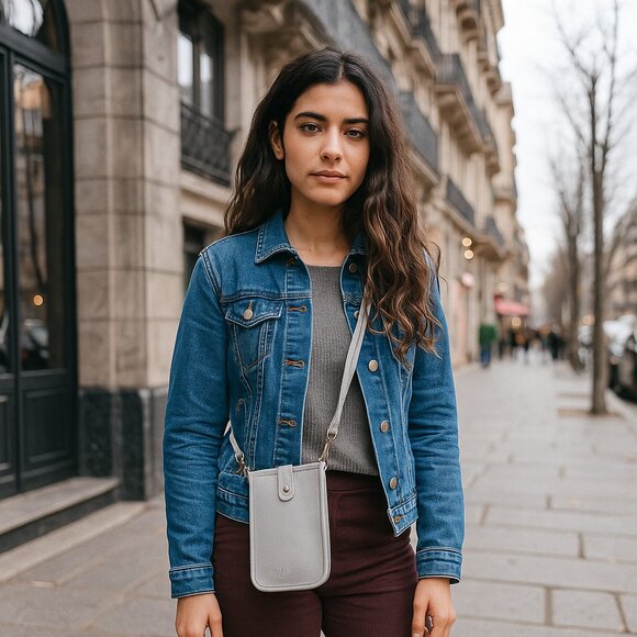 Leather Crossbody Grey Phone Sling Wallet Bag–Small Shoulder  Bag for Daily Use - Picture 2 of 10